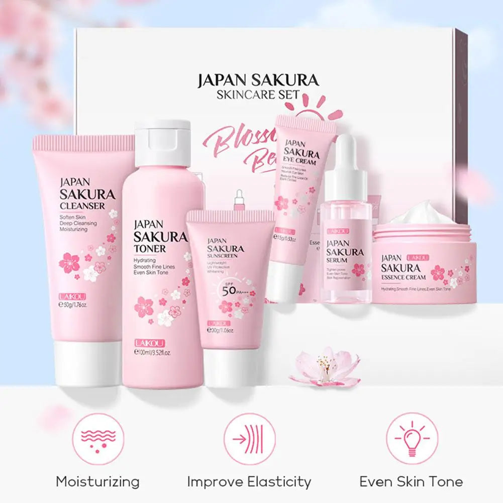 Sakura Glow 6-piece Skincare Set: Face cream, Serum, Toner & Cleanser