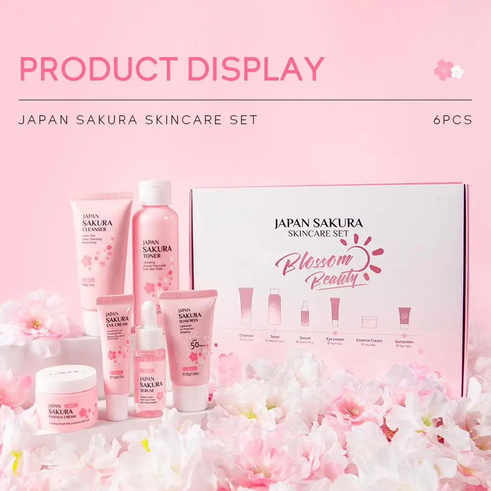 Sakura Glow 6-piece Skincare Set: Face cream, Serum, Toner & Cleanser