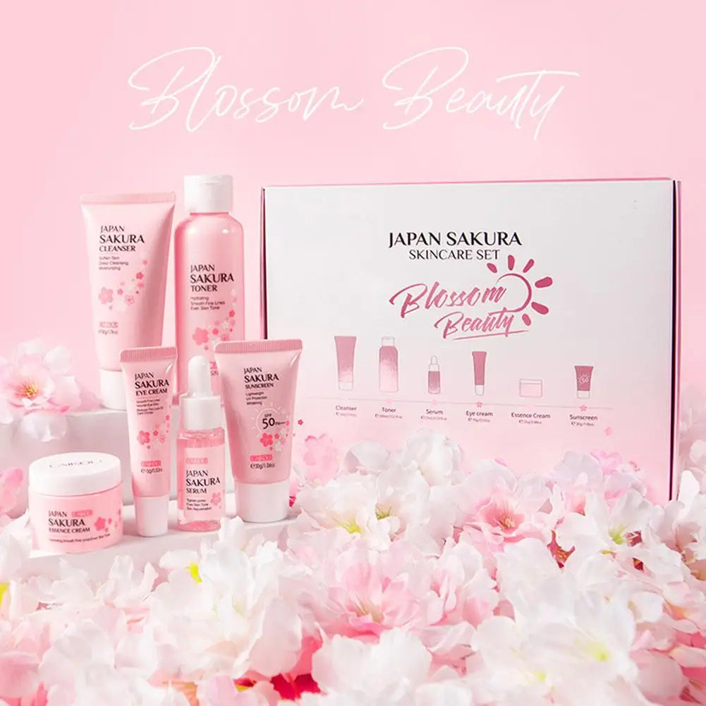 Sakura Glow 6-piece Skincare Set: Face cream, Serum, Toner & Cleanser