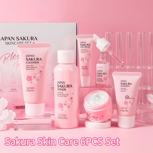 Sakura Glow 6-piece Skincare Set: Face cream, Serum, Toner & Cleanser