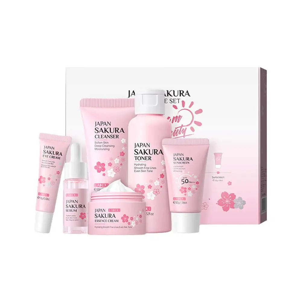 Sakura Glow 6-piece Skincare Set: Face cream, Serum, Toner & Cleanser